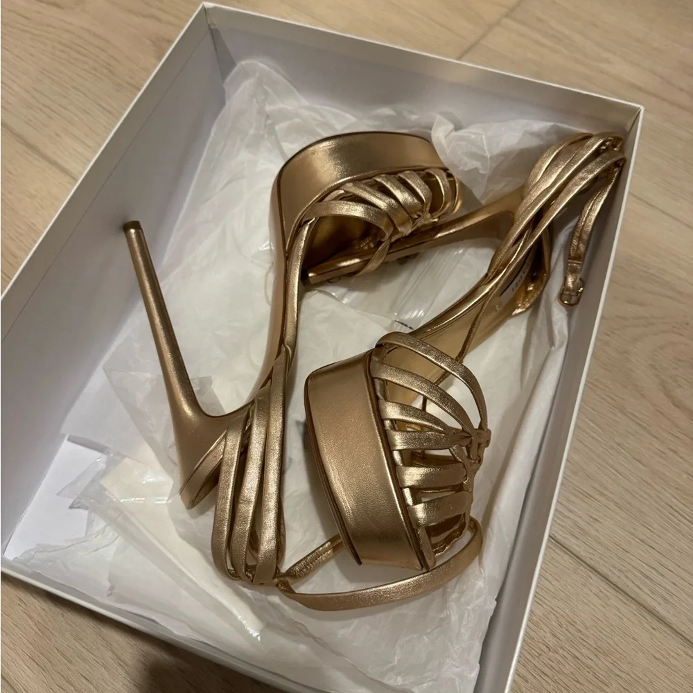 Casadei Metallic Gold Platform Heels - Picture 10 of 11